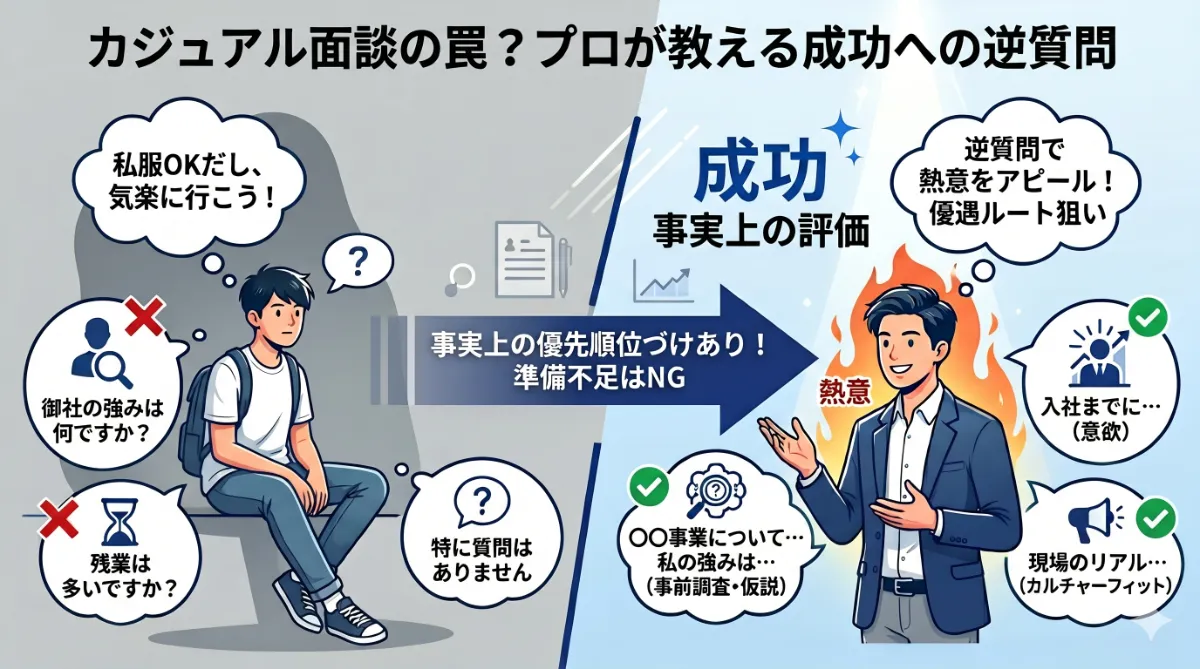 カジュアル面談は選考？プロが教える裏事情と評価される逆質問